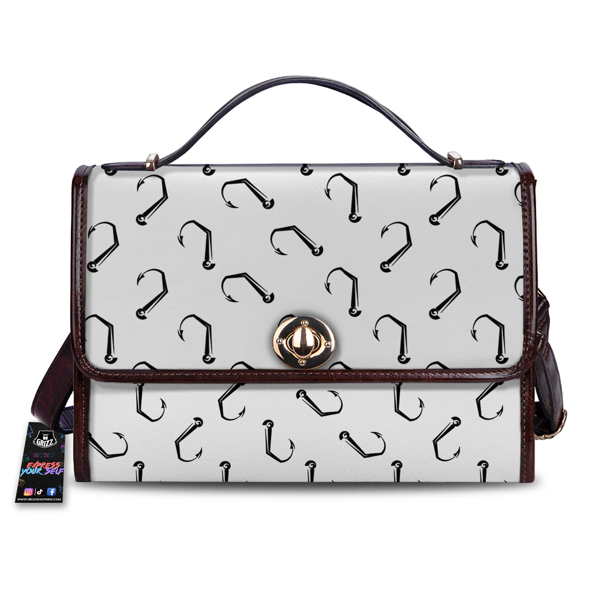 Fishing Hooks White And Black Print Pattern Women's Satchel Bag