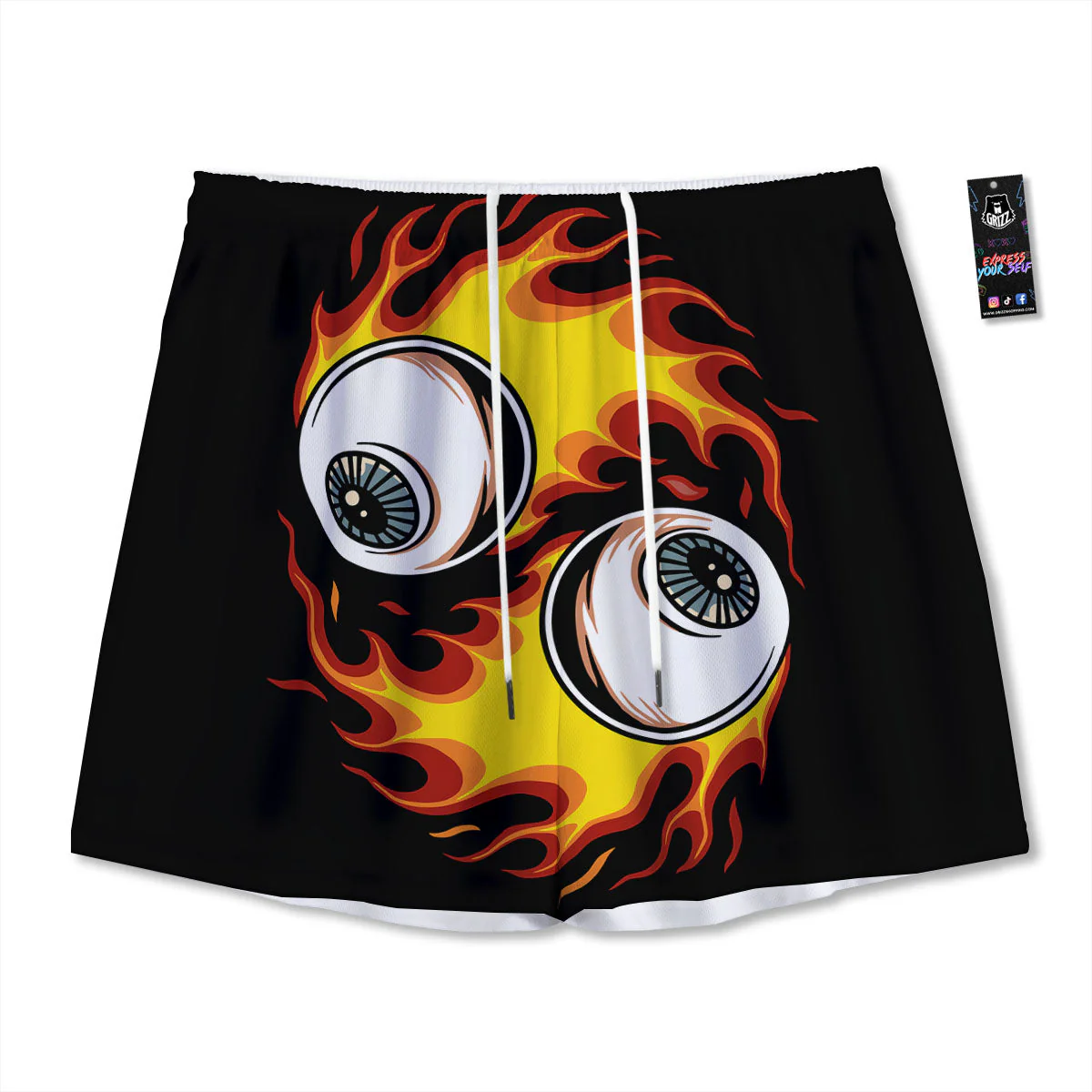 Flaming Eye Print Mesh Shorts