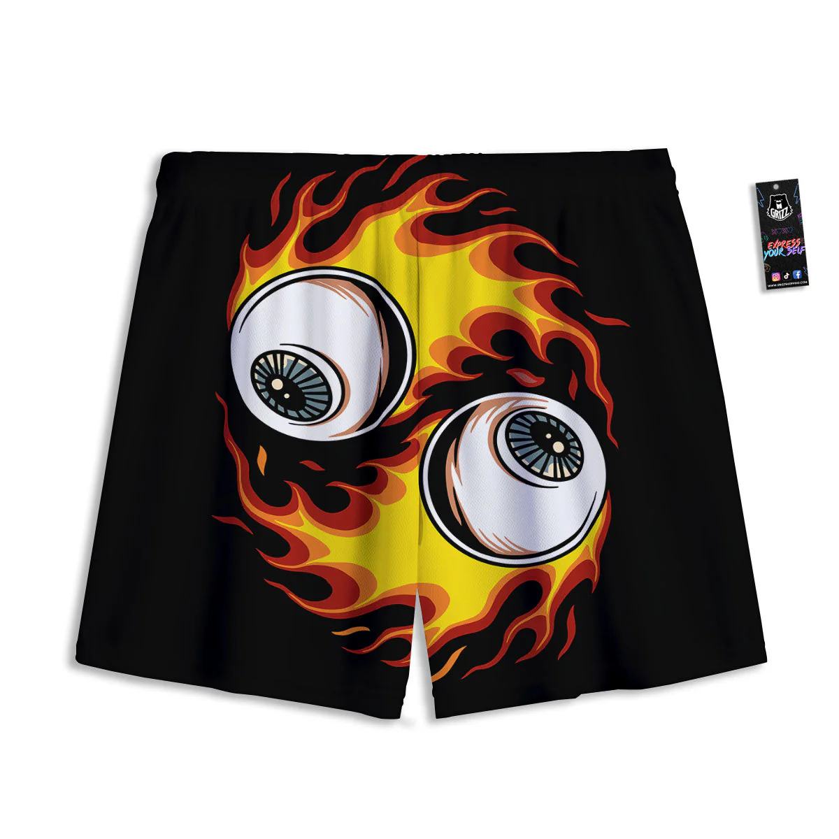 Flaming Eye Print Mesh Shorts - Image 2