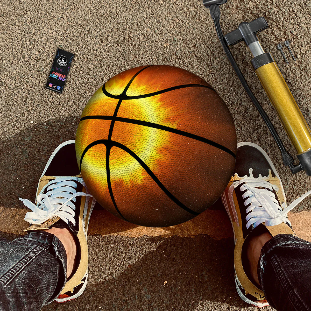 Flaming Sun Print Basketball - Image 2