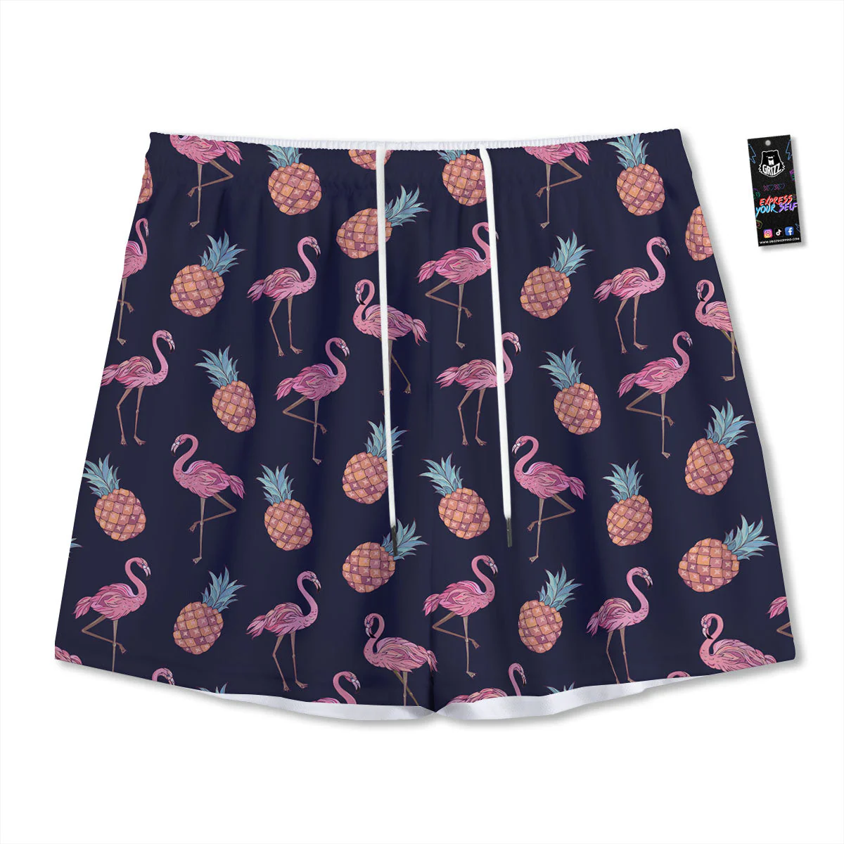 Flamingo And Pineapple Print Pattern Mesh Shorts
