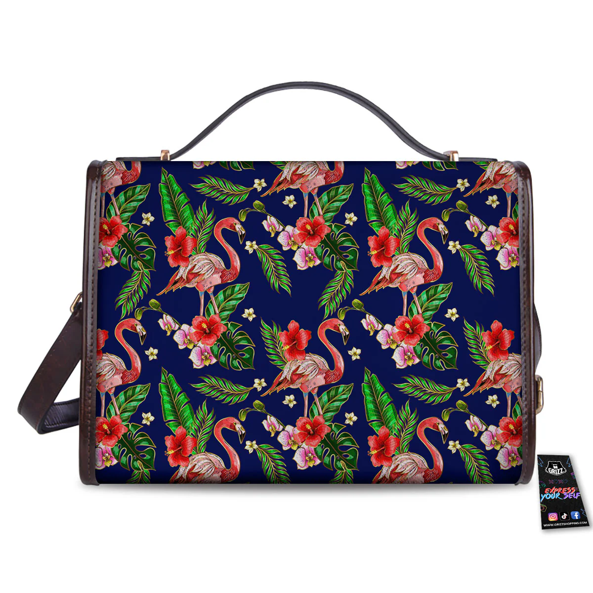 Flamingo Floral Tropical Print Pattern Women's Satchel Bag - Image 2