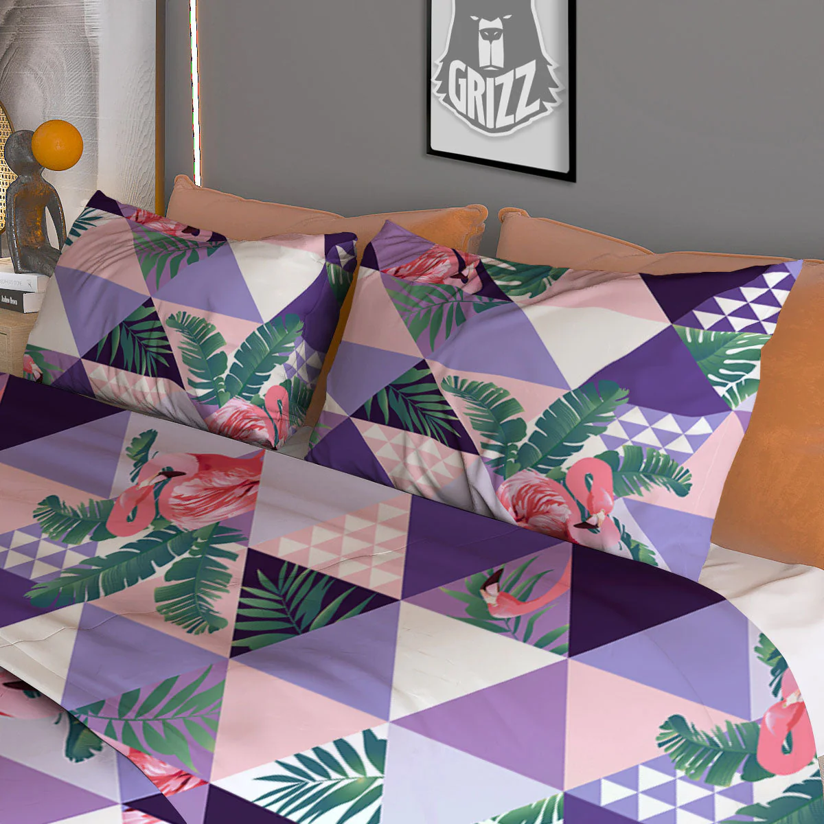 Flamingo Geometric Purple Print Pattern Duvet Cover Bedding Set - Image 3