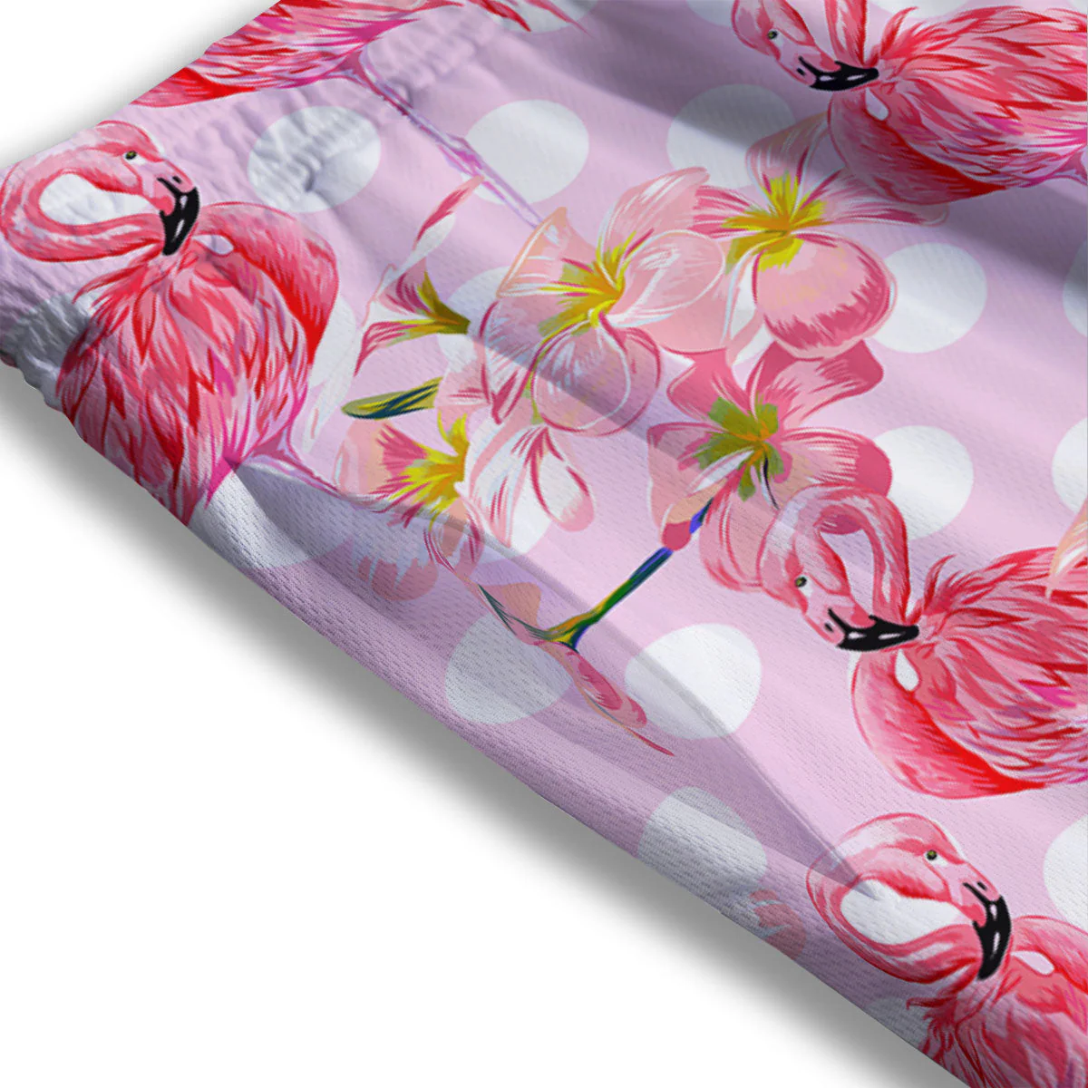 Flamingo Pink Polka Print Pattern Mesh Shorts - Image 3