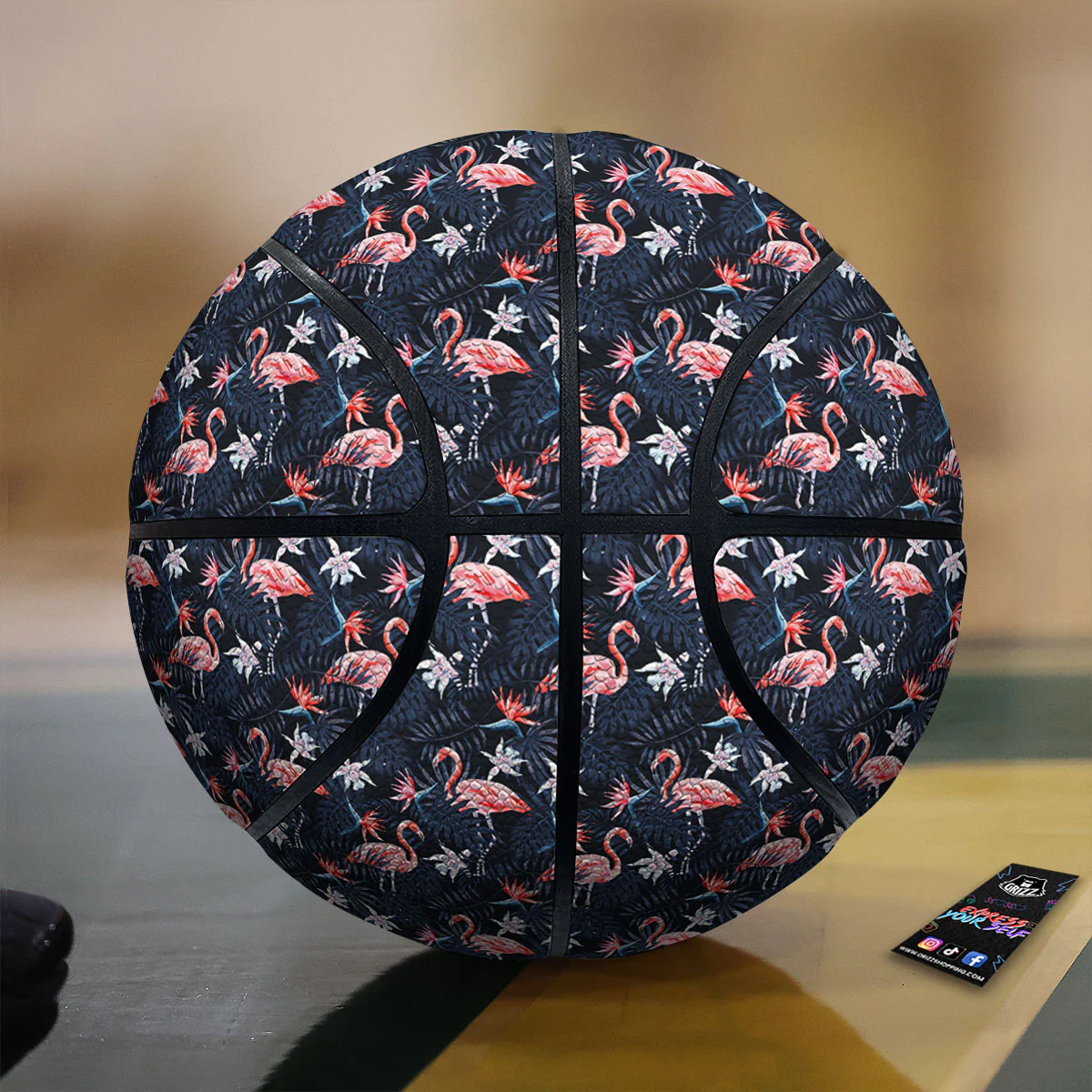 Flamingo Tropical Dark Print Pattern Basketball