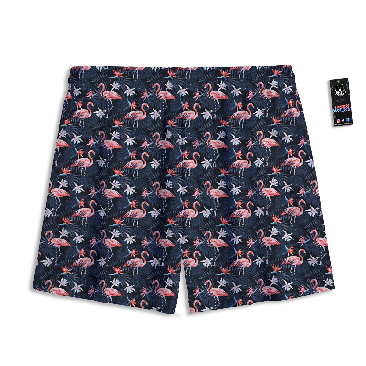 Flamingo Tropical Dark Print Pattern Mesh Shorts - Image 2