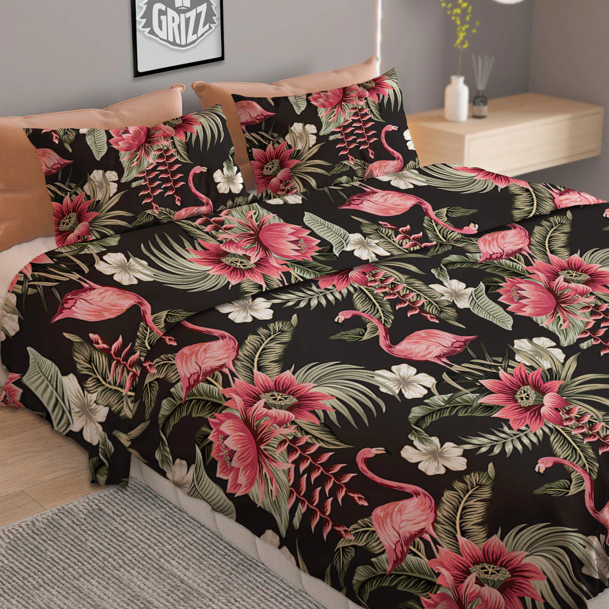 Flamingo Vintage Print Pattern Duvet Cover Bedding Set - Image 2