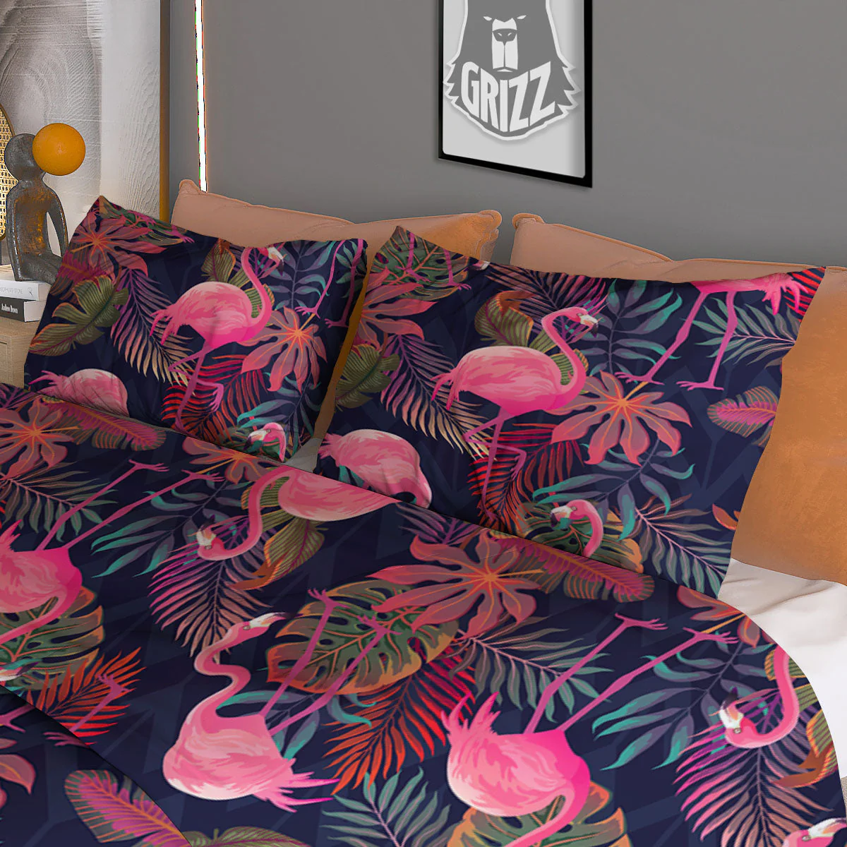 Flamingo Watercolor Print Pattern Duvet Cover Bedding Set - Image 3