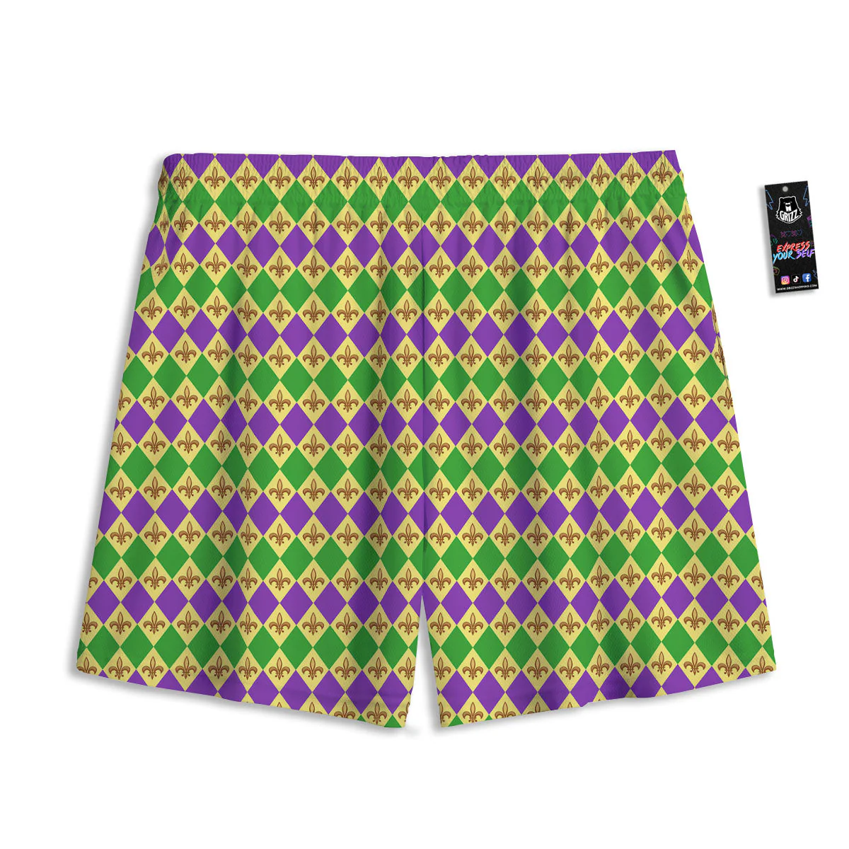 Fleur De Lis Mardi Gras Print Pattern Mesh Shorts - Image 2