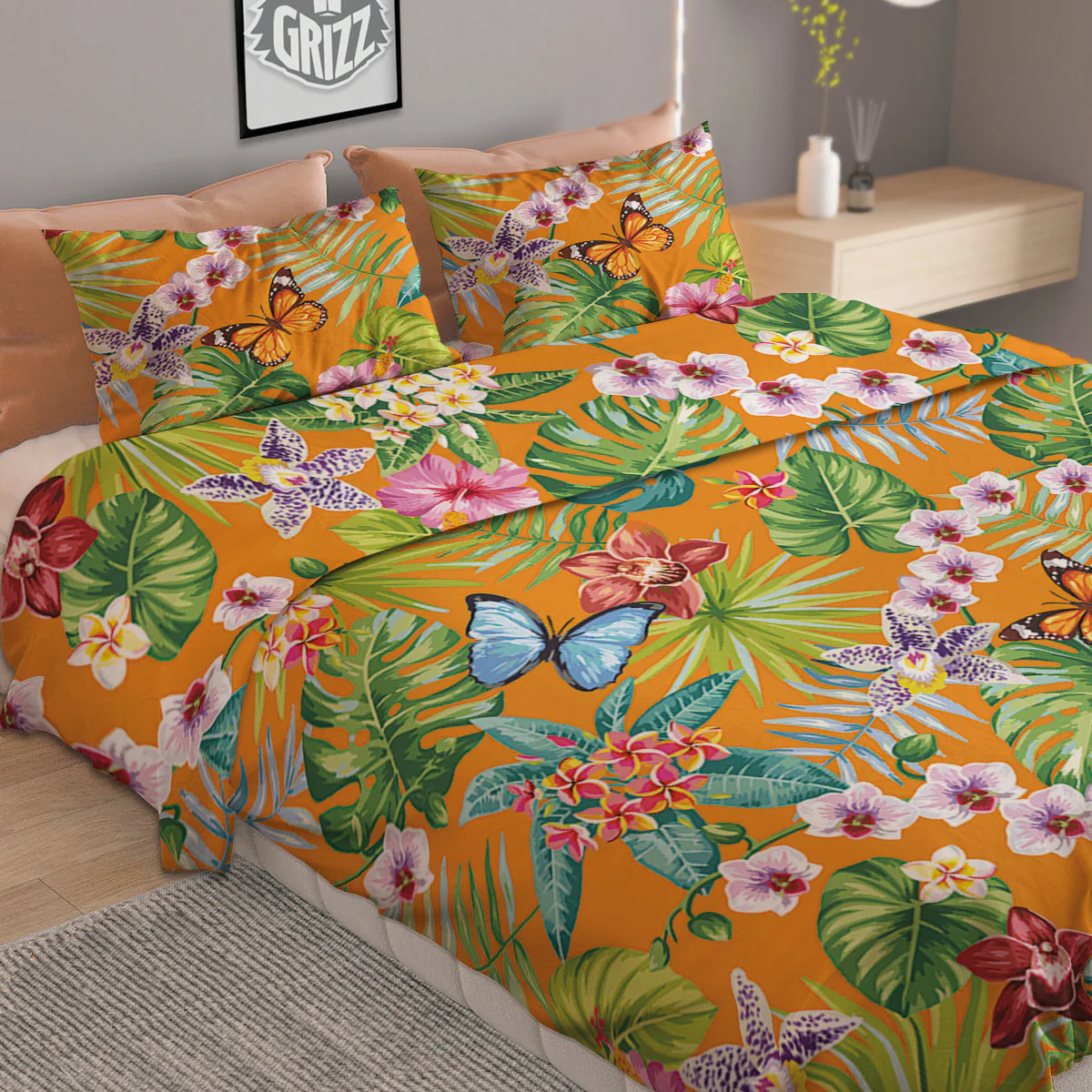 Floral Aloha Hawaii Print Pattern Duvet Cover Bedding Set - Image 2