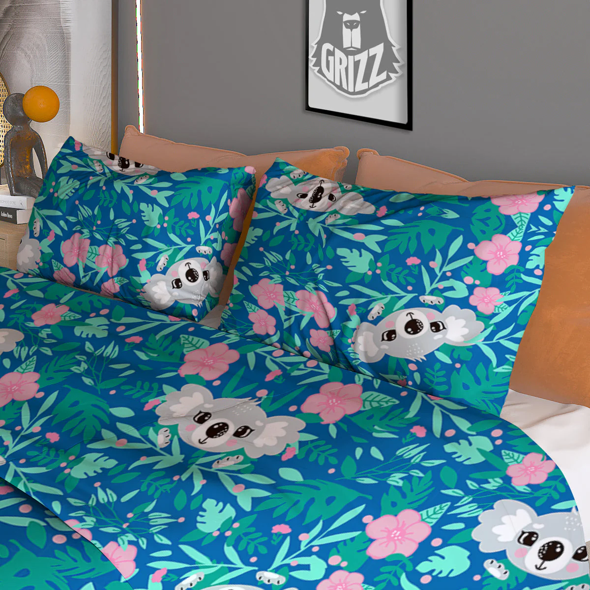 Floral And Baby Koala Print Pattern Duvet Cover Bedding Set - Image 3
