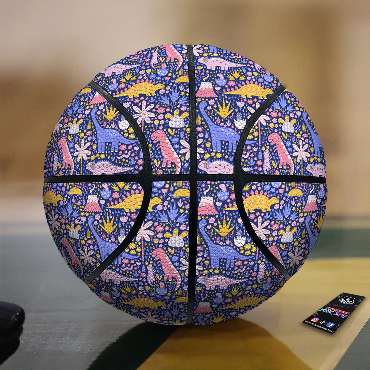 Floral And Cute Dinosaur Print Pattern Basketball