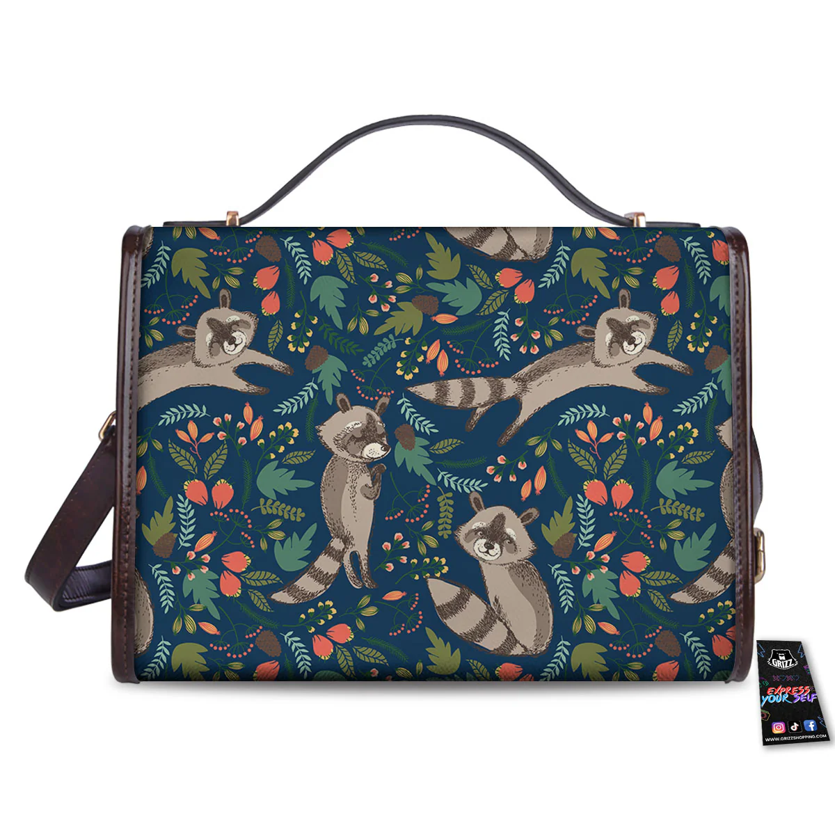 Floral And Raccoon Print Pattern Women's Satchel Bag - Image 2