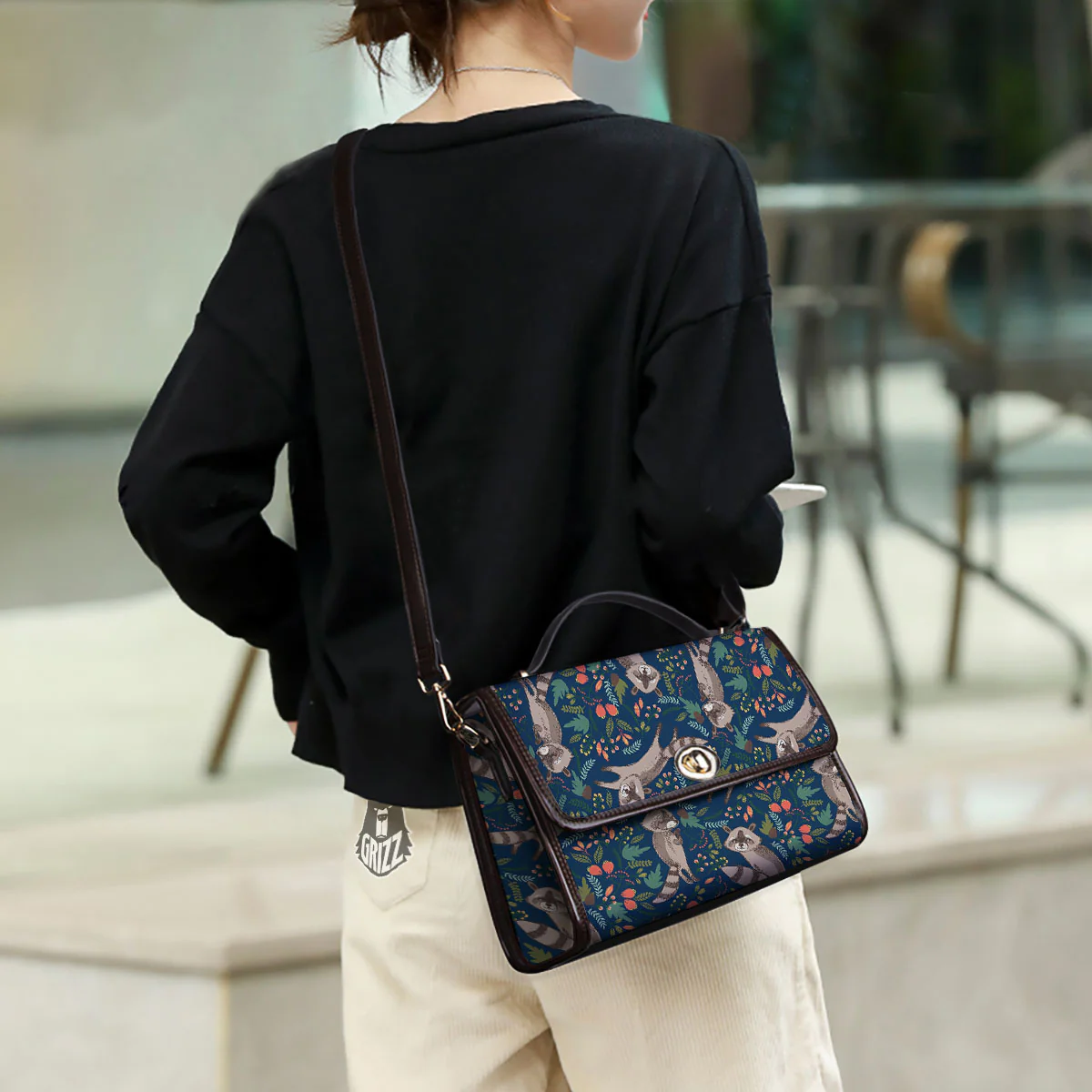 Floral And Raccoon Print Pattern Women's Satchel Bag - Image 3