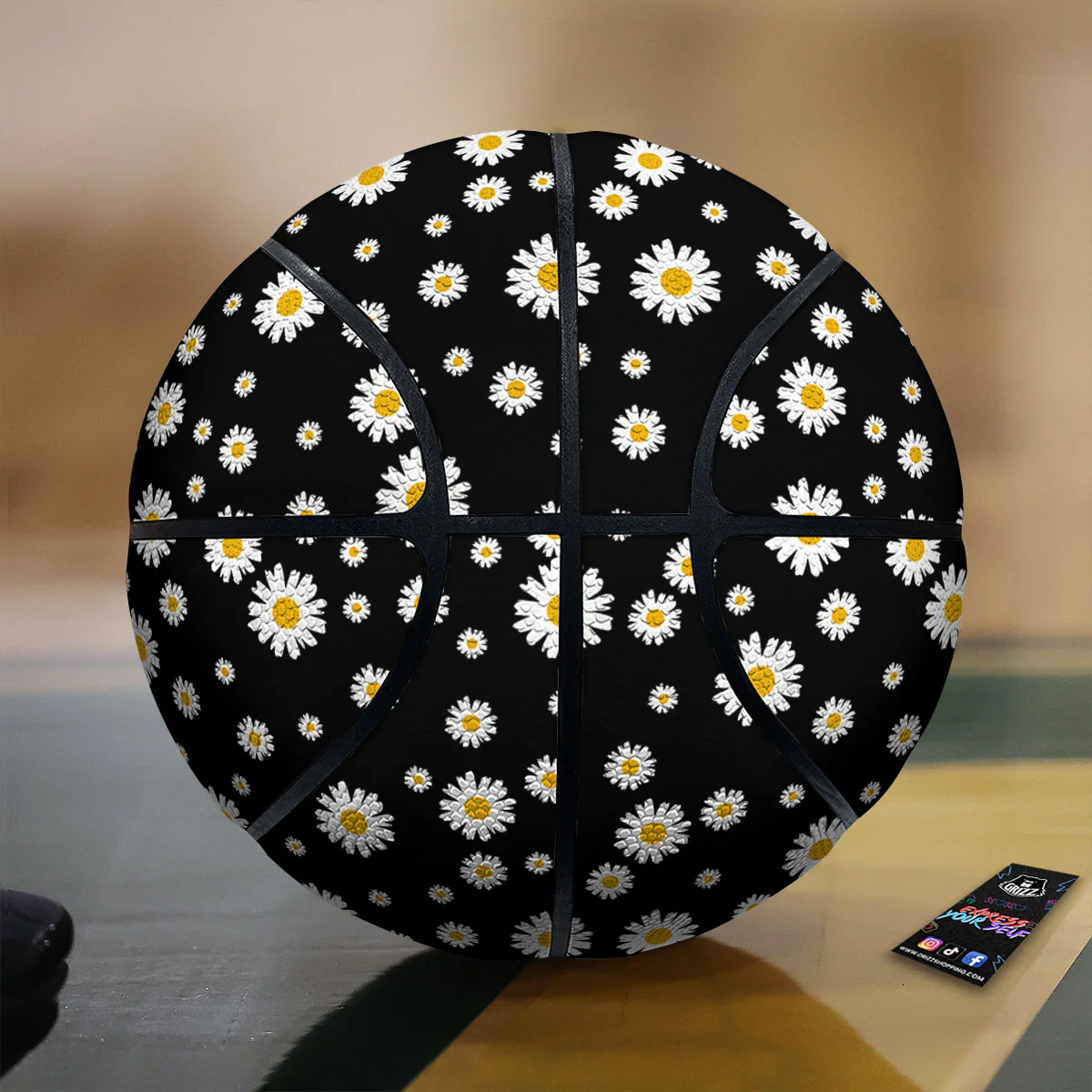 Floral Black Daisy Print Pattern Basketball