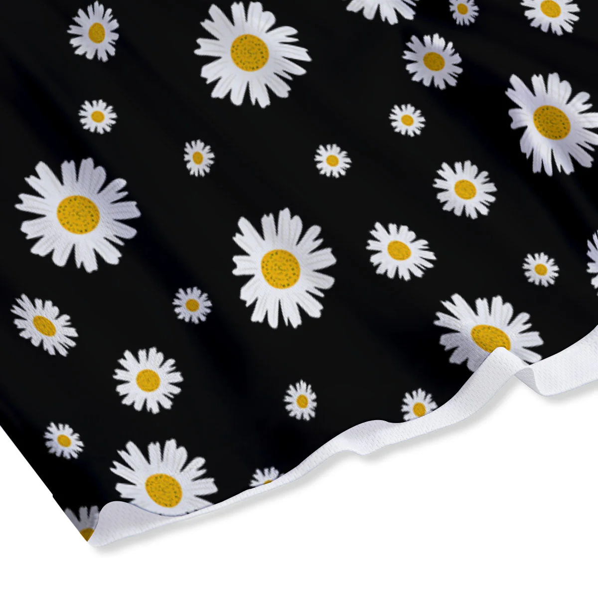 Floral Black Daisy Print Pattern Mesh Shorts - Image 4