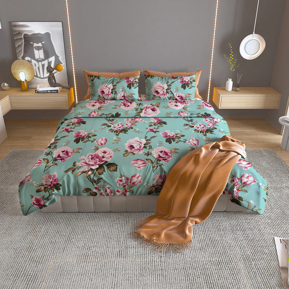 Floral Blossom Vintage Print Pattern Duvet Cover Bedding Set