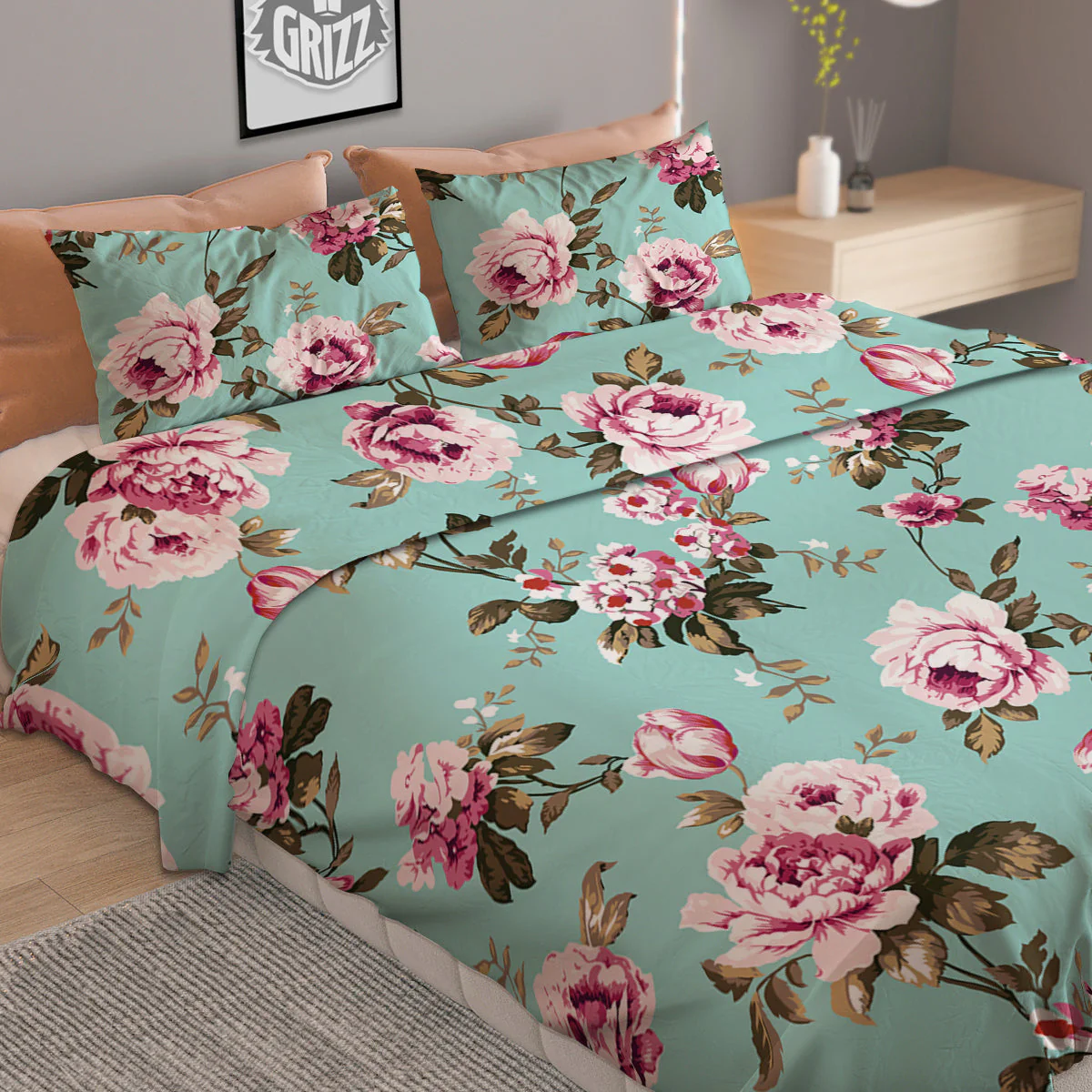 Floral Blossom Vintage Print Pattern Duvet Cover Bedding Set - Image 2