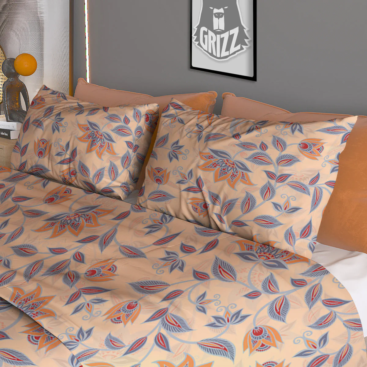 Floral Bohemian Beige Print Pattern Duvet Cover Bedding Set - Image 3