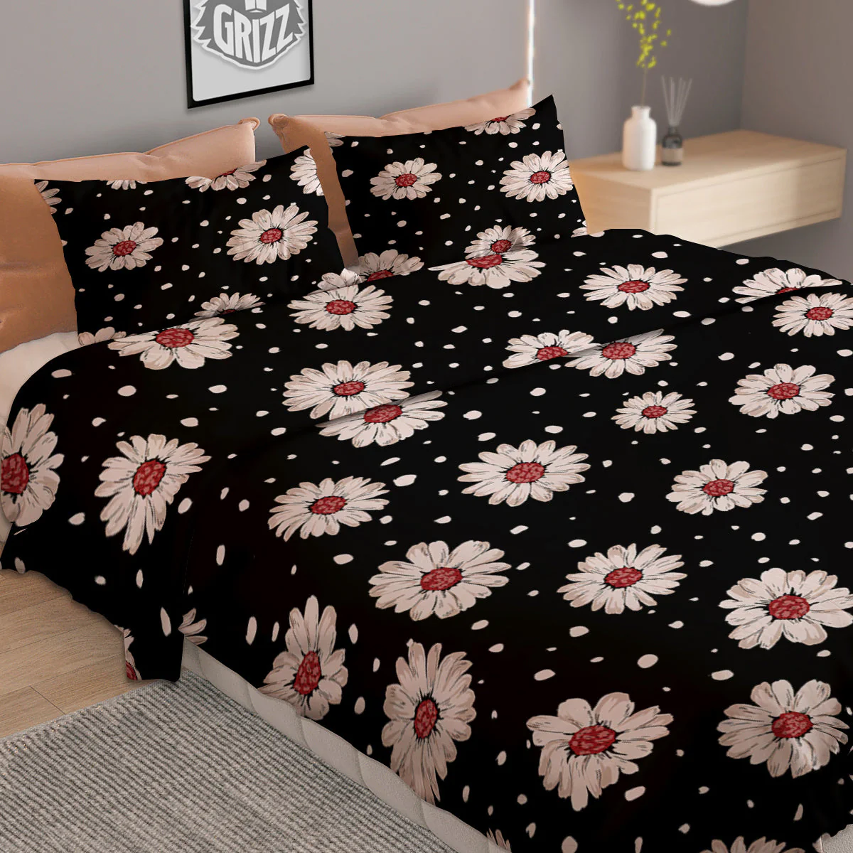 Floral Daisy Watercolor Print Pattern Duvet Cover Bedding Set - Image 2