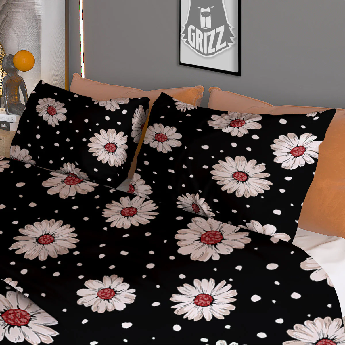 Floral Daisy Watercolor Print Pattern Duvet Cover Bedding Set - Image 3