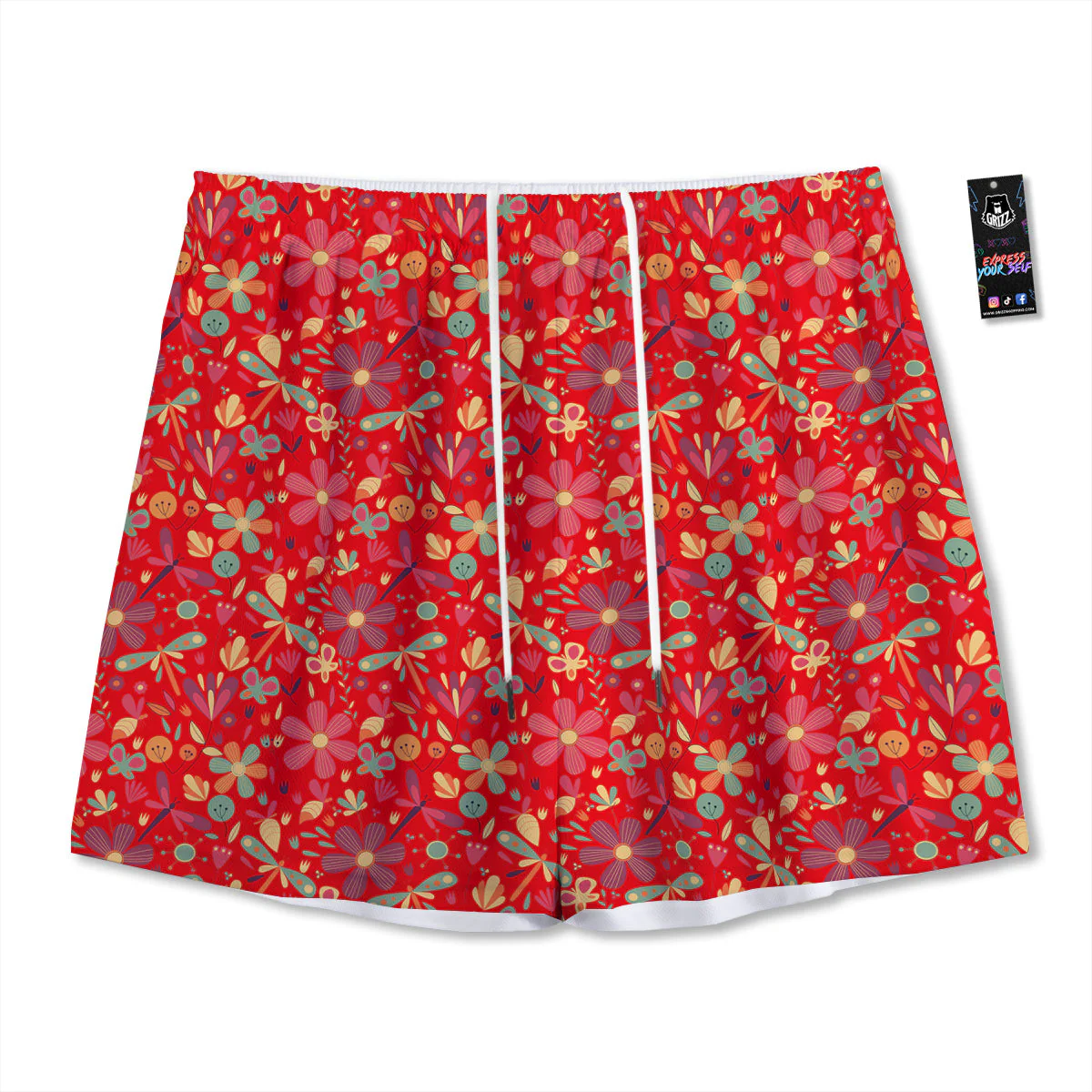 Floral Dragonfly Christmas Print Pattern Mesh Shorts