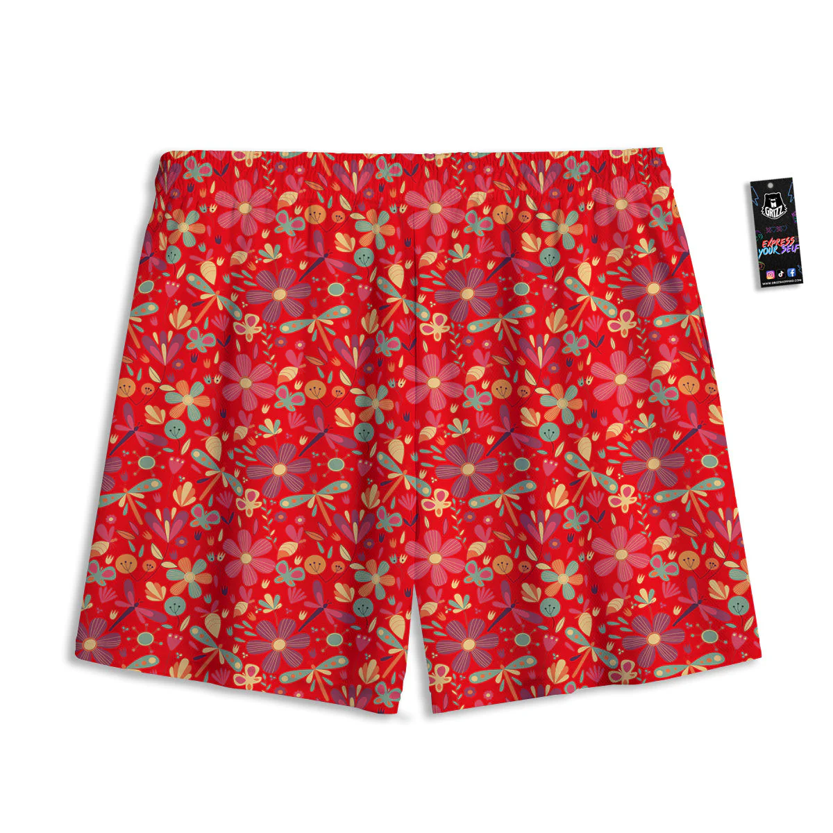Floral Dragonfly Christmas Print Pattern Mesh Shorts - Image 2