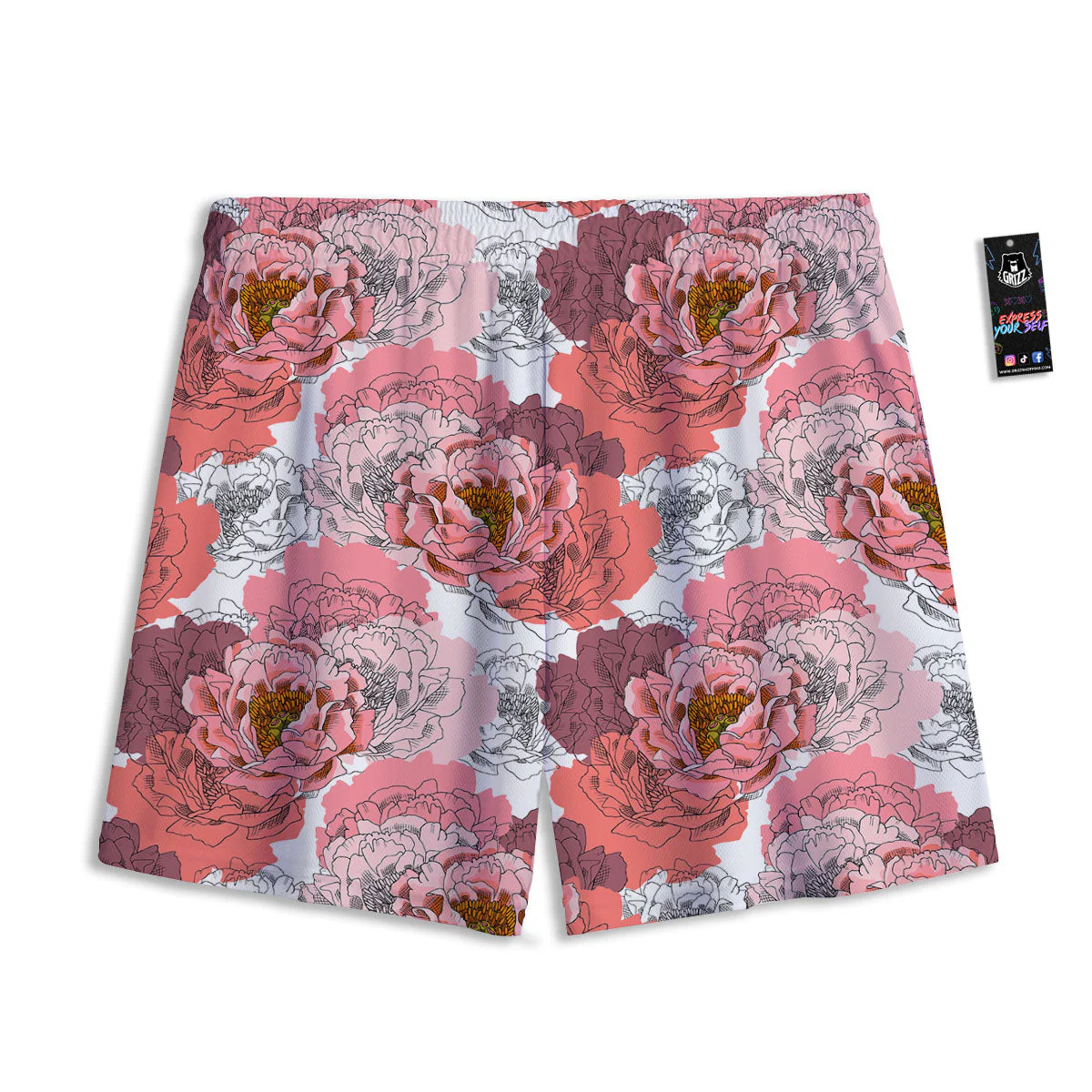 Floral Flower Pink Peony Print Pattern Mesh Shorts - Image 2