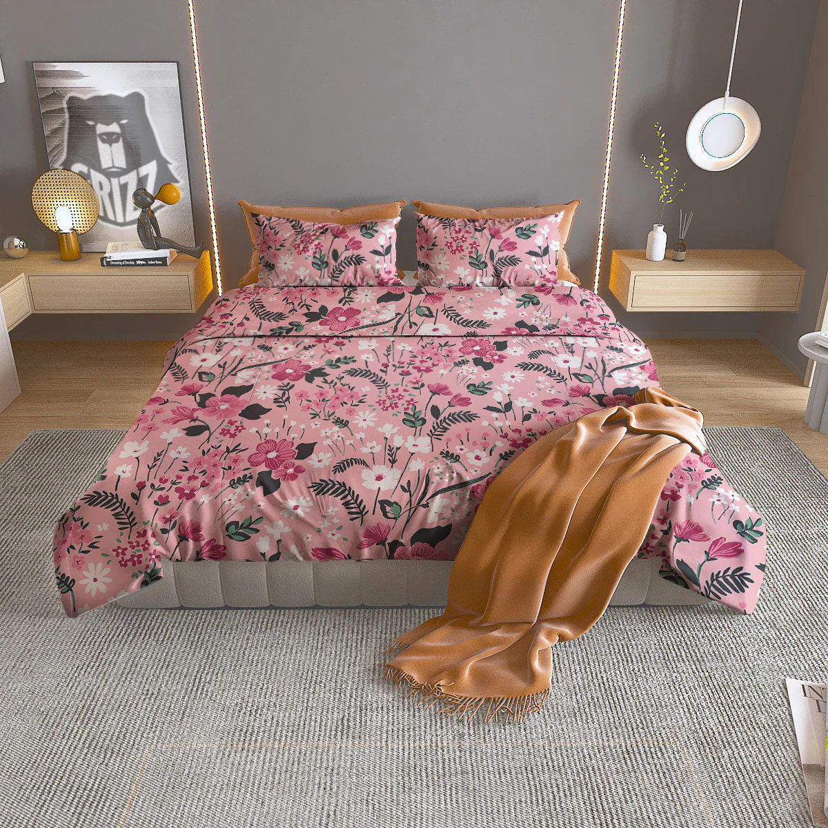 Floral Flower Pink Print Pattern Duvet Cover Bedding Set