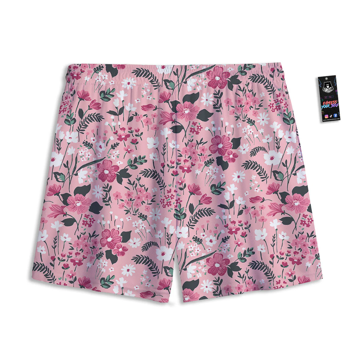 Floral Flower Pink Print Pattern Mesh Shorts - Image 2