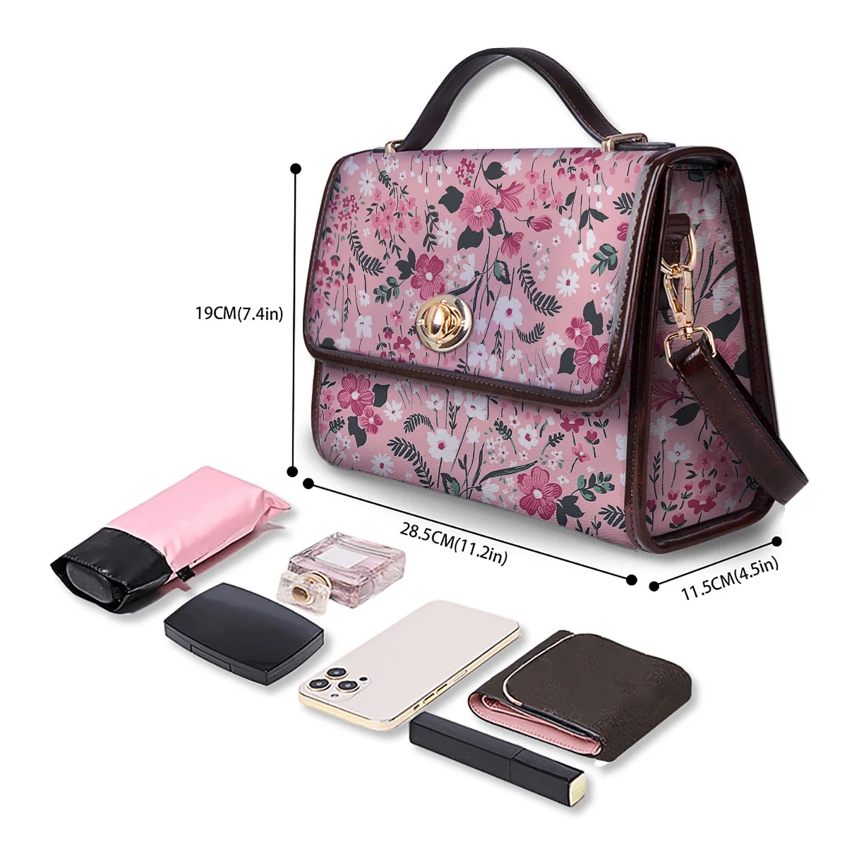Floral Flower Pink Print Pattern Women's Satchel Bag - Image 4