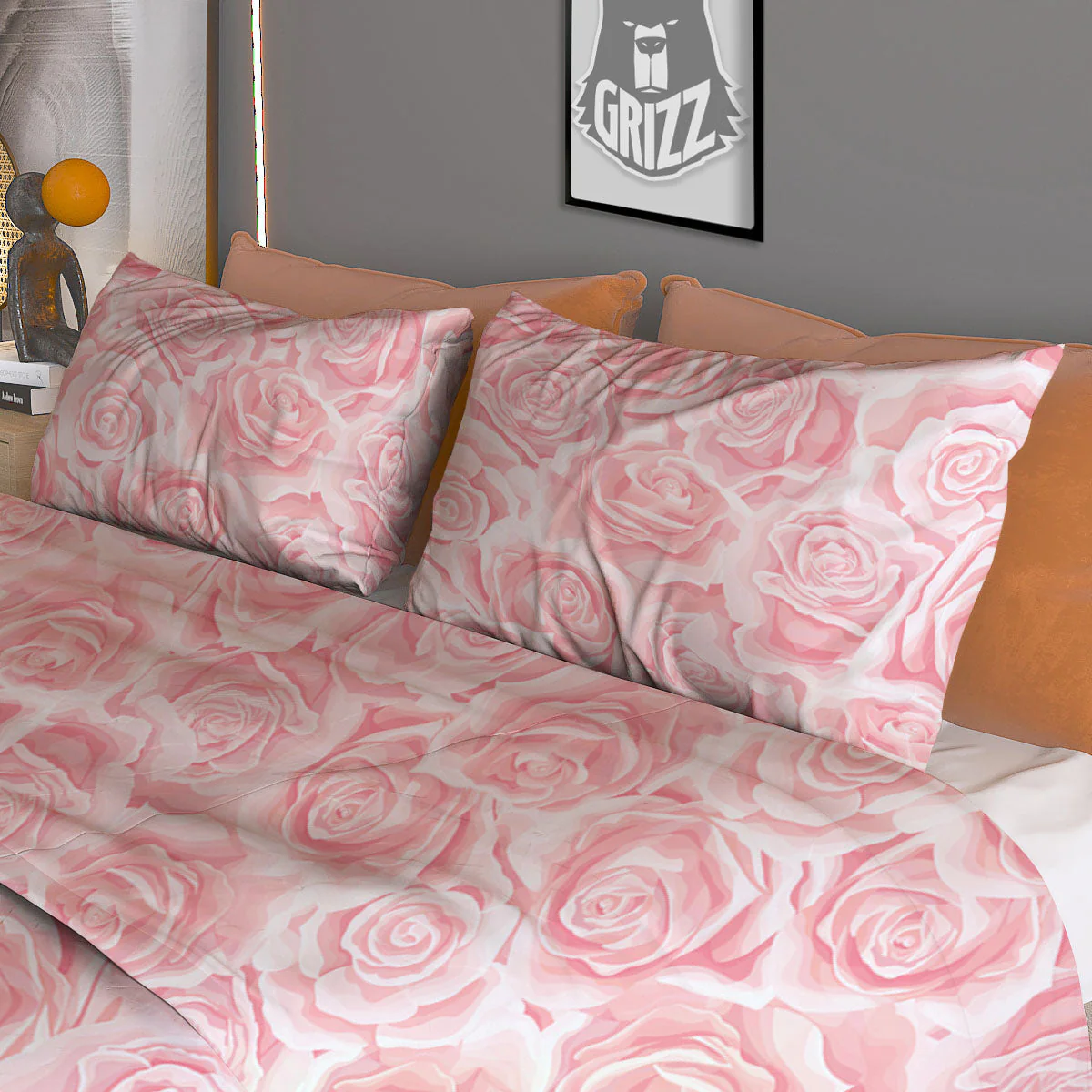 Floral Flower Pink Rose Print Pattern Duvet Cover Bedding Set - Image 3