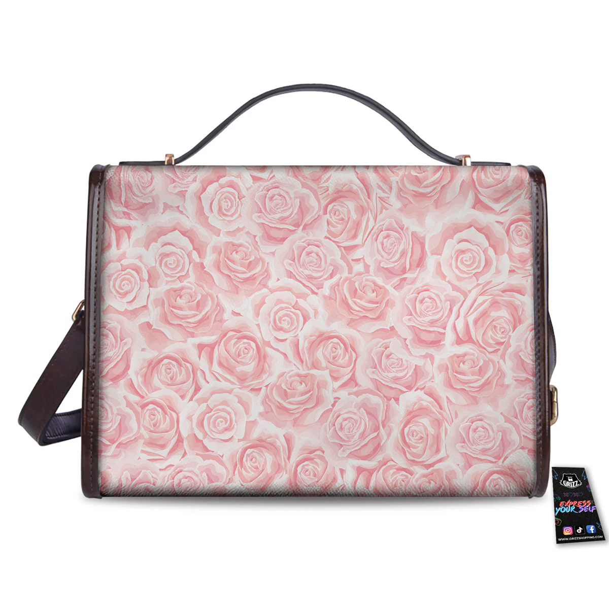 Floral Flower Pink Rose Print Pattern Women's Satchel Bag - Image 2