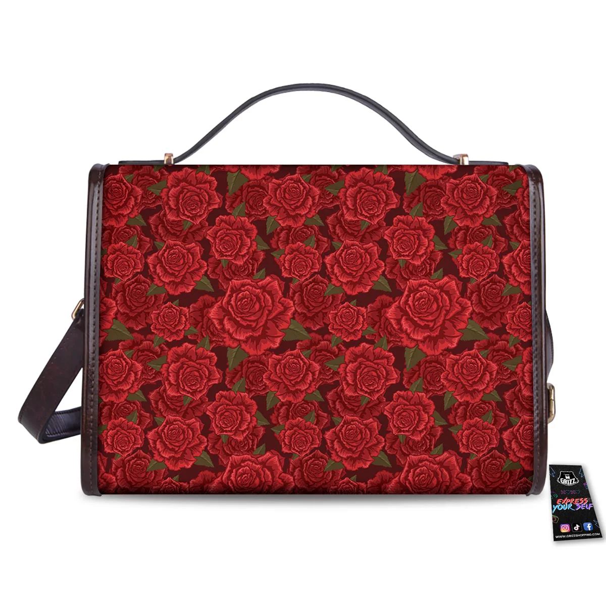 Floral Flower Red Rose Print Pattern Women's Satchel Bag - Image 2