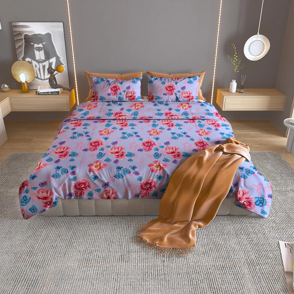 Floral Flower Rose Pansy Print Pattern Duvet Cover Bedding Set