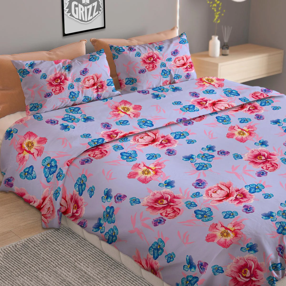 Floral Flower Rose Pansy Print Pattern Duvet Cover Bedding Set - Image 2