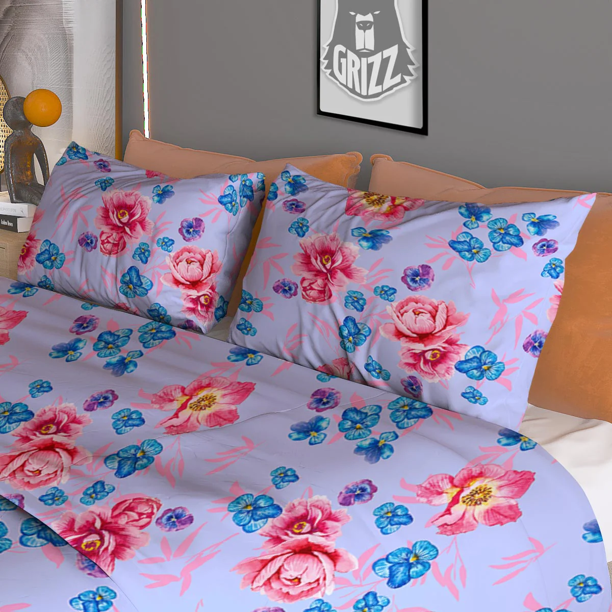 Floral Flower Rose Pansy Print Pattern Duvet Cover Bedding Set - Image 3