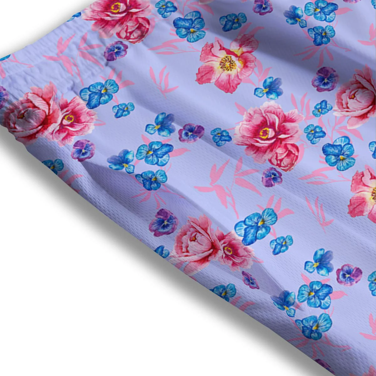 Floral Flower Rose Pansy Print Pattern Mesh Shorts - Image 3