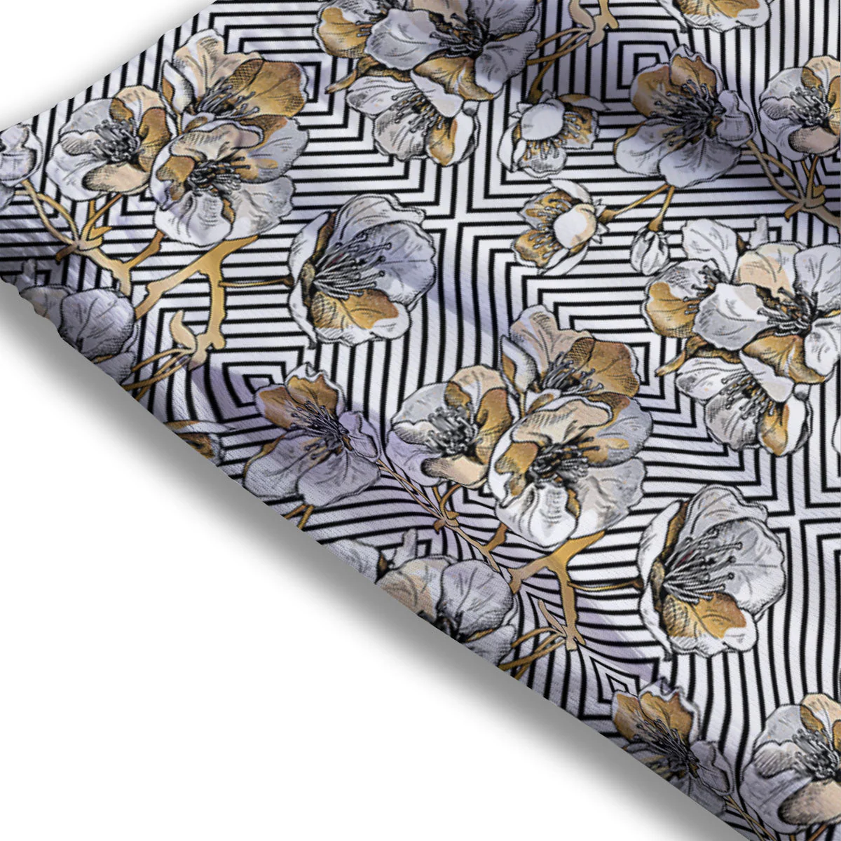 Floral Geometric Japanese Print Pattern Mesh Shorts - Image 3