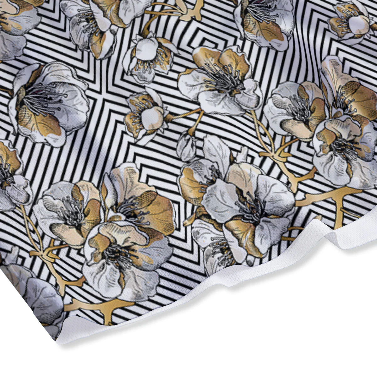 Floral Geometric Japanese Print Pattern Mesh Shorts - Image 4