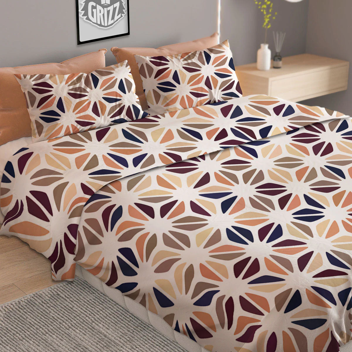 Floral Geometric Print Duvet Cover Bedding Set - Image 2