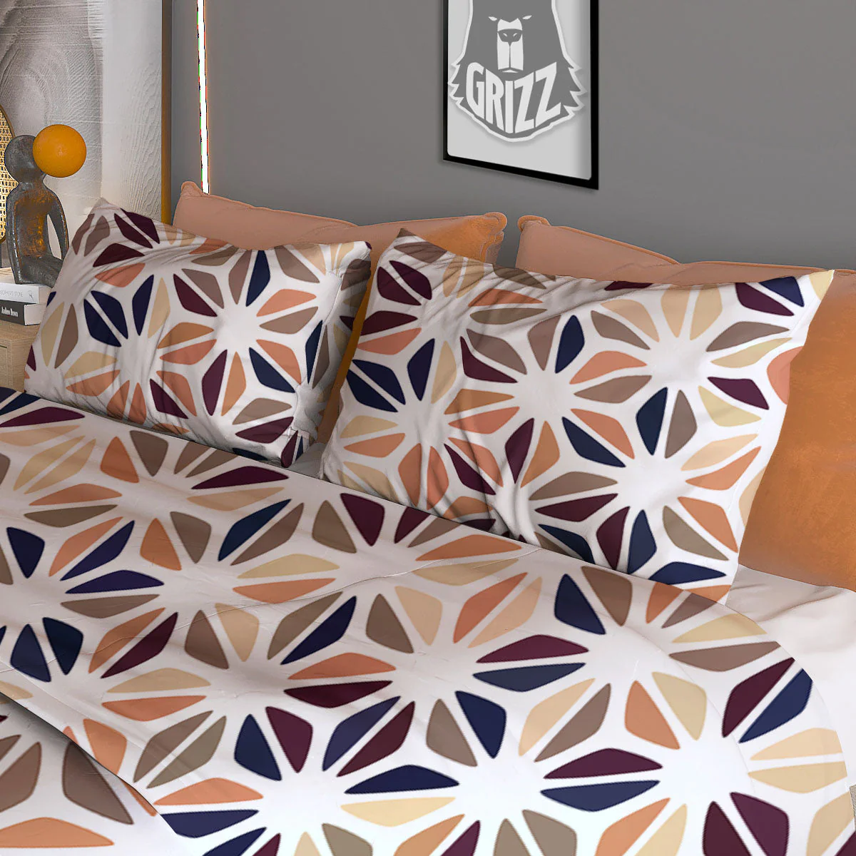 Floral Geometric Print Duvet Cover Bedding Set - Image 3