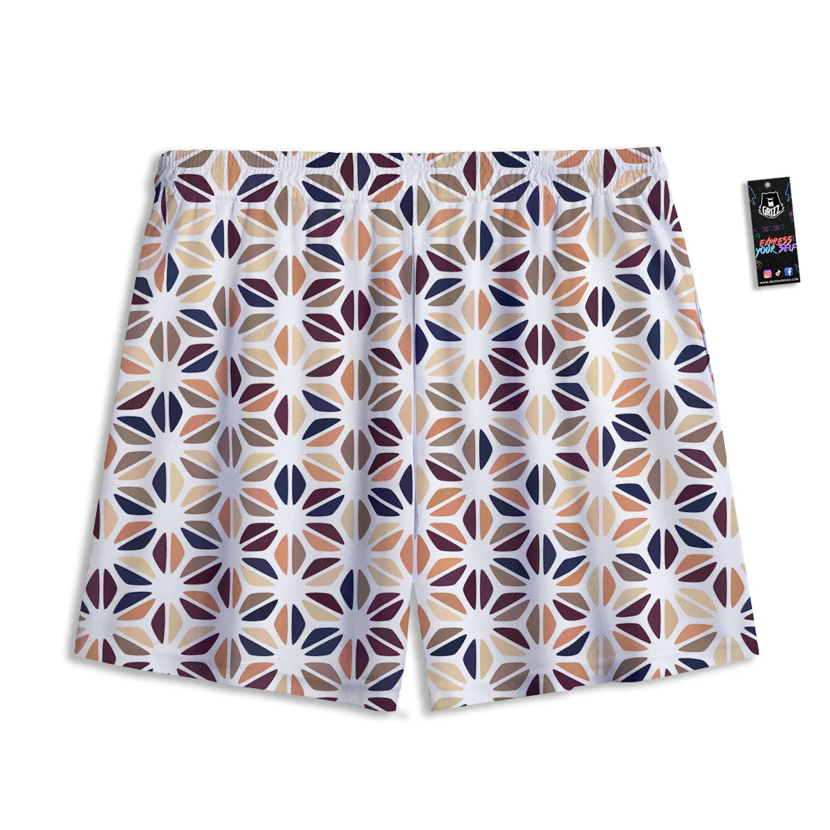 Floral Geometric Print Mesh Shorts - Image 2