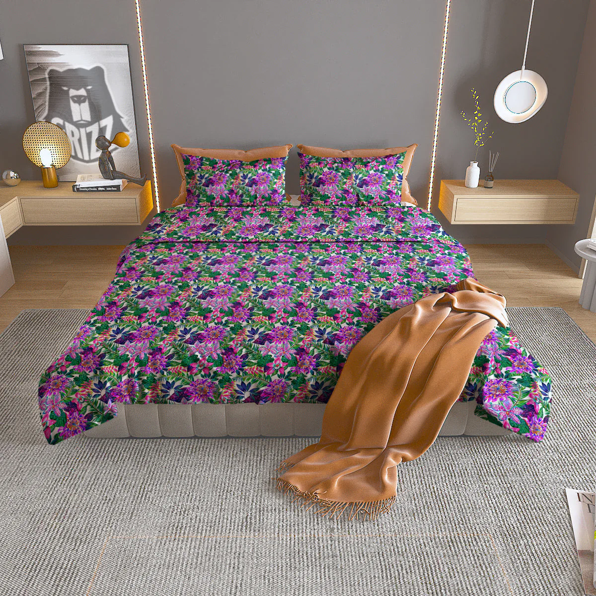 Floral Hawaii Colorful Print Pattern Duvet Cover Bedding Set