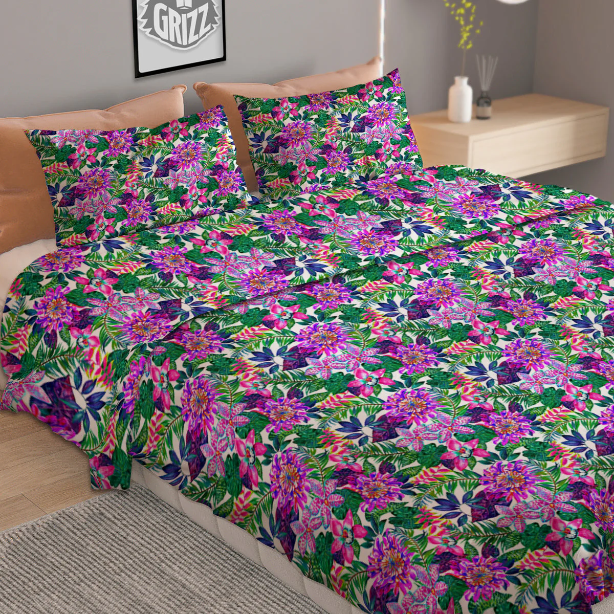 Floral Hawaii Colorful Print Pattern Duvet Cover Bedding Set - Image 2