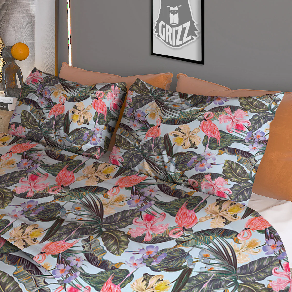 Floral Hawaiian And Flamingo Print Duvet Cover Bedding Set - Image 3
