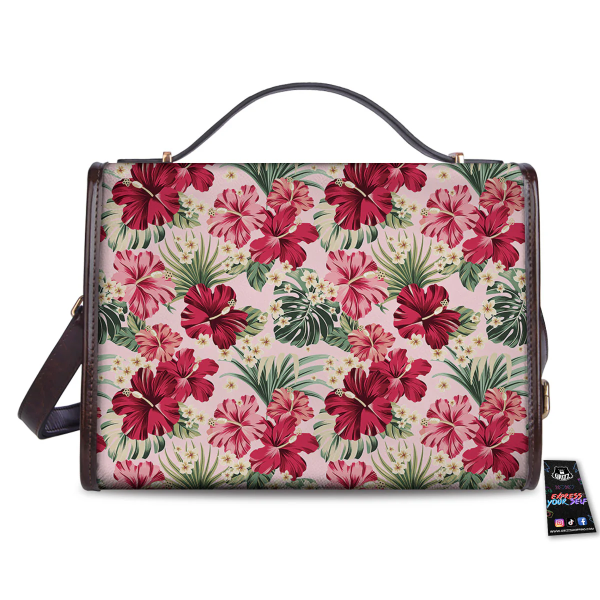 Floral Hibiscus Flower Print Pattern Women's Satchel Bag - Image 2