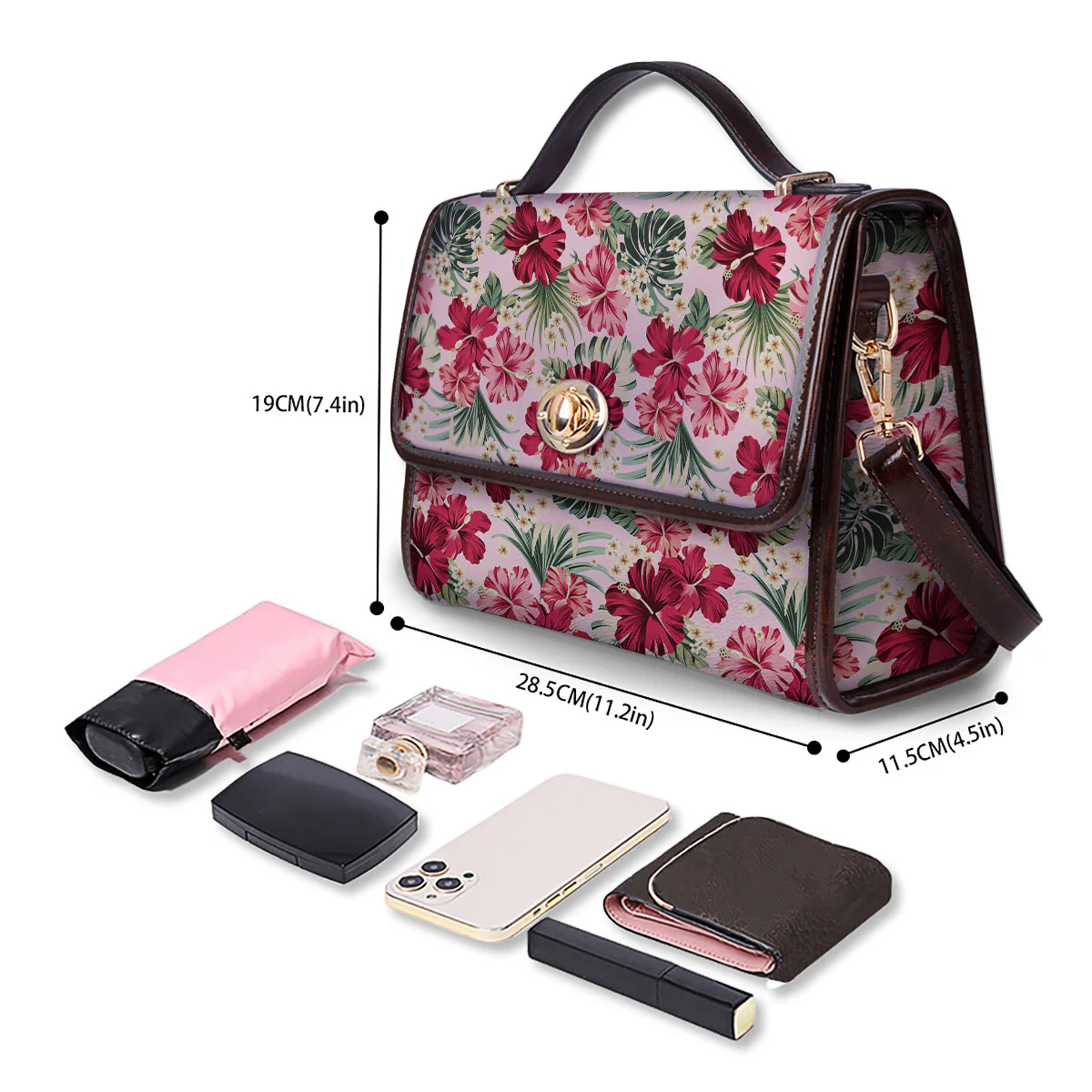 Floral Hibiscus Flower Print Pattern Women's Satchel Bag - Image 4