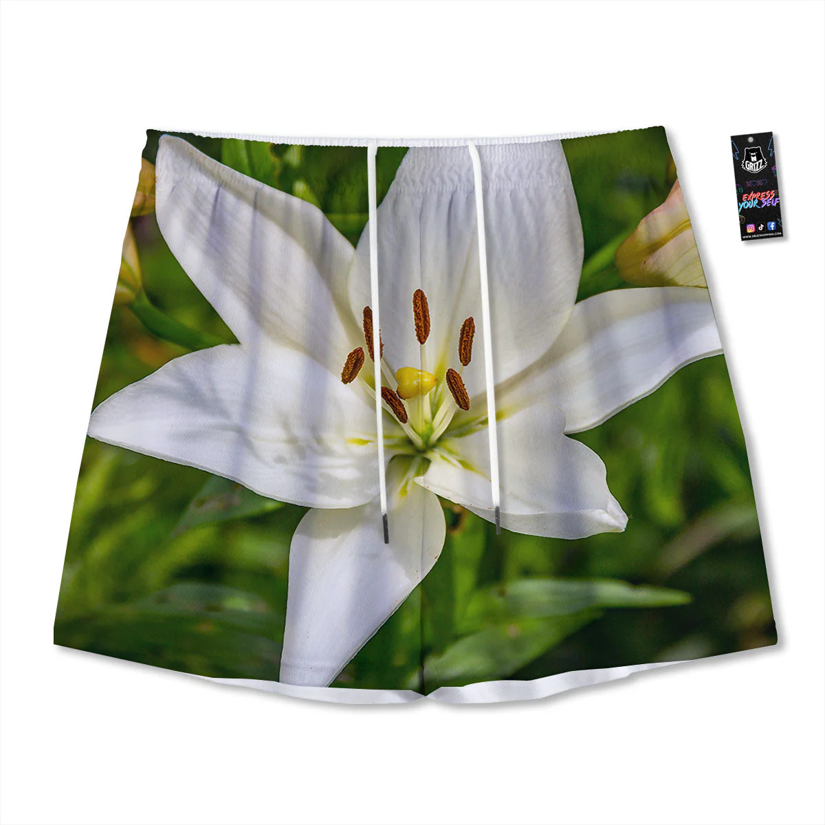 Floral Lily Print Mesh Shorts