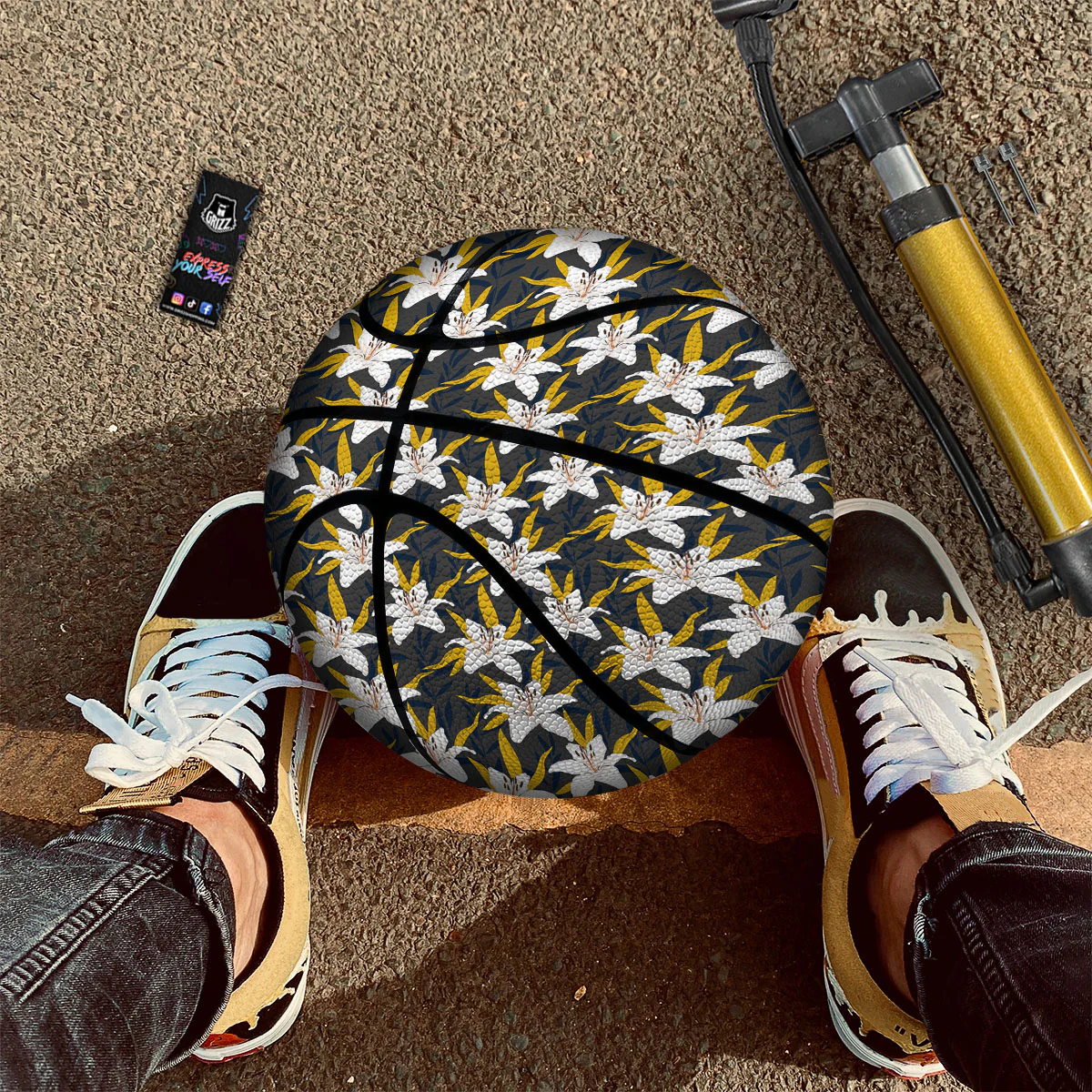 Floral Lily Print Pattern Basketball - Image 2